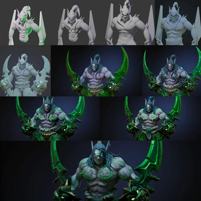 Illidan | My work, in which I consolidated my skills in sculpting and hair - My, Illidan, 3D modeling, Blender, Computer graphics, Digital, World of warcraft, Warcraft, 3D, 3D graphics, Art, Longpost