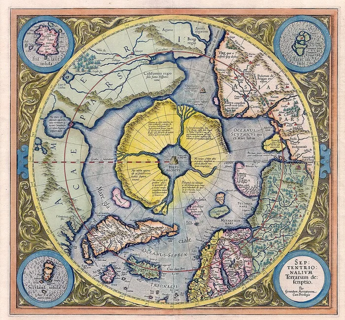 Mercator-Hondius Arctic Map of 1606 (First Map of the North Pole) - Images, History (science), Cards, Picture with text, 17th century, Geography, Cartography, Arctic, North Pole, Pole