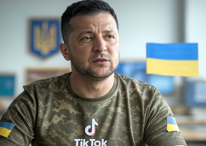 Зеленский, по случаю обращения, разместил логотип социальной сети у себя на майке.