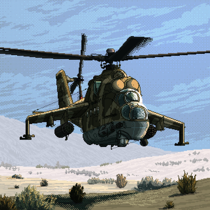 Пиксель-арт с советским ударным вертолетом Ми-24П