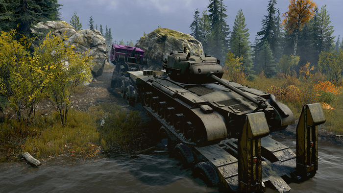 Пачка средних брёвен на специальном прицепе