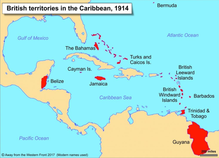 Британские колонии в Карибском регионе в 1914 году