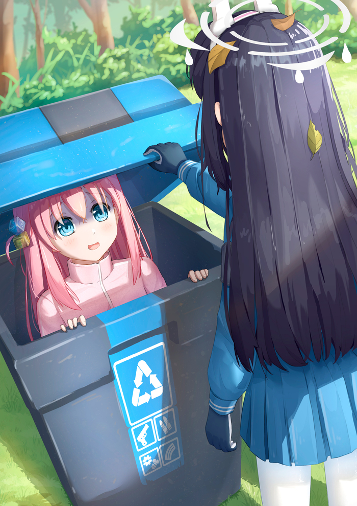   Blue Archive, Anime Art, Game Art, Bocchi the Rock!, Kasumizawa Miyu, Gotou Hitori, , , 