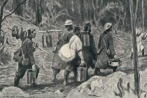 Подносчики продовольствия на пути к фронту.