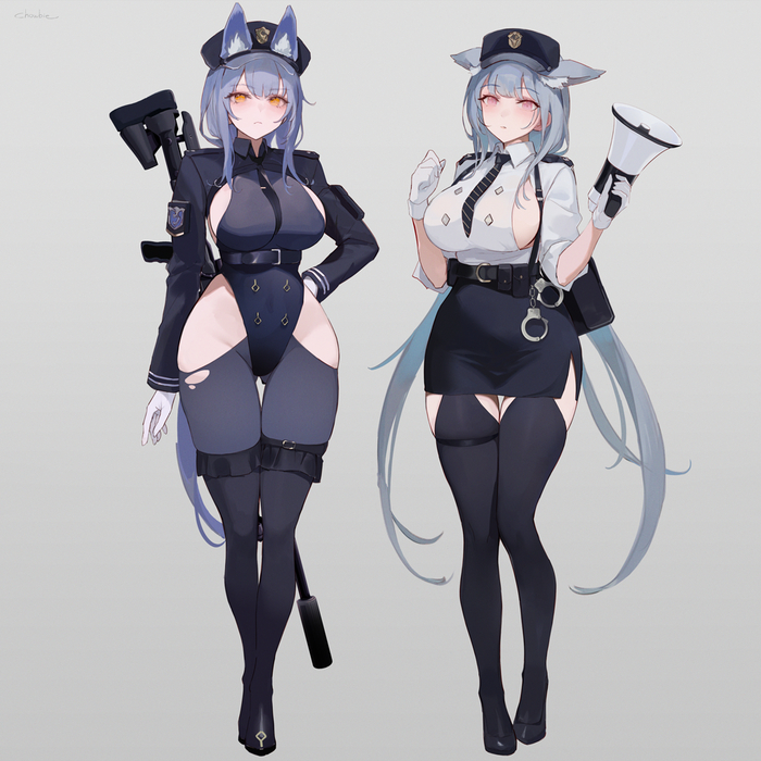 Officers , , Anime Art, Original Character, Chowbie, Animal Ears, 