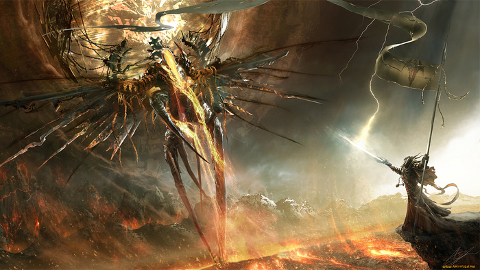 Татхамет и Ану. Фанарт и немного неканоничный, потому что Татхамет был семиглавым змеем, это будет важно для дальнейшего повествования.