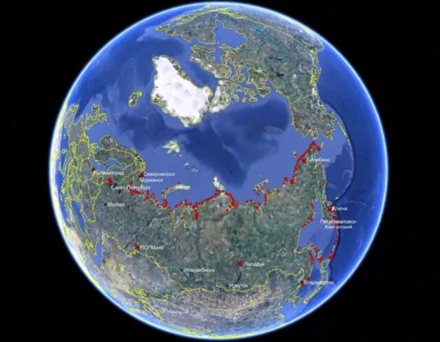 Карта России с нанесенными на нее «ядерными» маяками