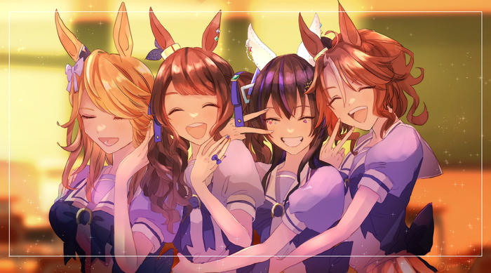 Gold City, Tosen Jordan, Daitaku Helios & Mejiro Palmer , Anime Art, Uma Musume Pretty Derby, Gold City, Tosen Jordan, Daitaku Helios, Mejiro Palmer, Animal Ears, Twitter ()