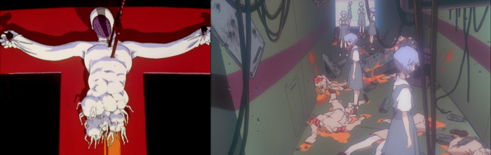 Лилит буквально истекает LCL. Люди распадаются на LCL.