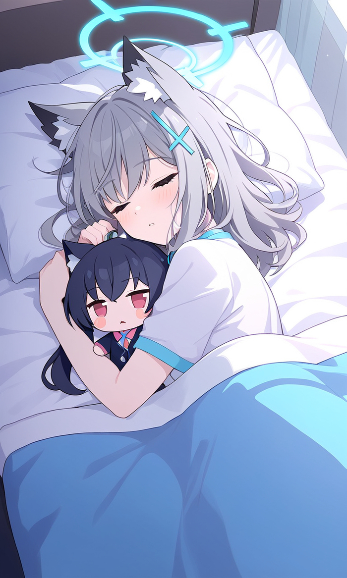 .  , Anime Art,  , Blue Archive, Sunaookami Shiroko, Animal Ears