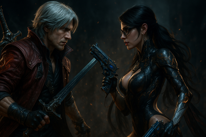 Versus series (   DMC, Bayonetta, Lol, Dota 2, Alice: Madness Returns, RE4)  , , League of Legends, Dota 2, Devil May Cry, Bayonetta, Game Art, Alice: Madness Returns, Jinx, VI, Crystal Maiden, Phantom assassin, Tifa Lockhart, 