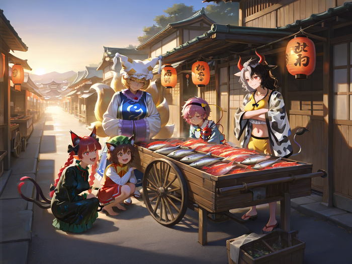    Touhou, Yakumo Ran, Chen (Touhou), Kaenbyou Rin, Komeiji Satori, Ushizaki Urumi, Animal Ears, Anime Art, Game Art, , ,  
