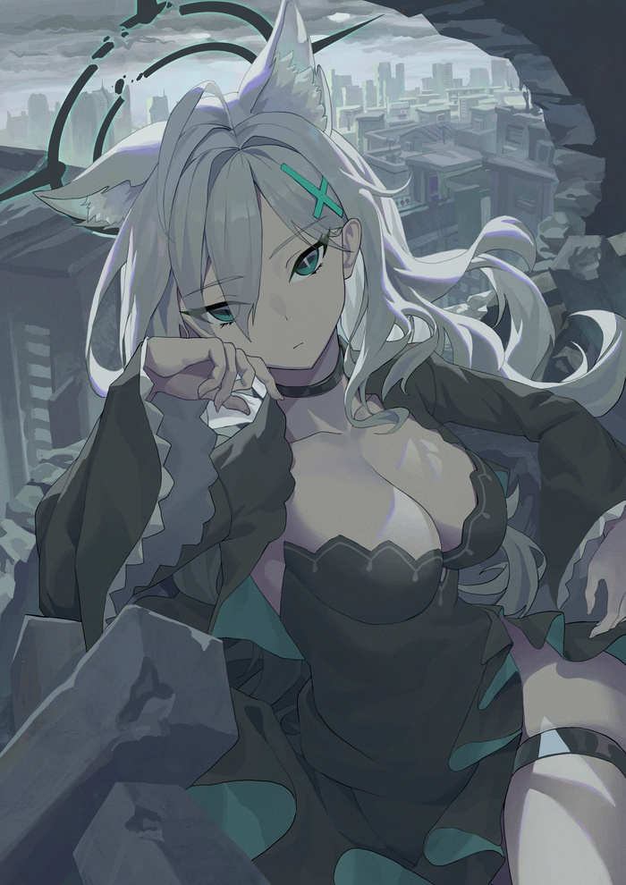 Sunaookami Shiroko #049 , Anime Art, Blue Archive, Shiroko Terror, , Animal Ears,  , , , , , 