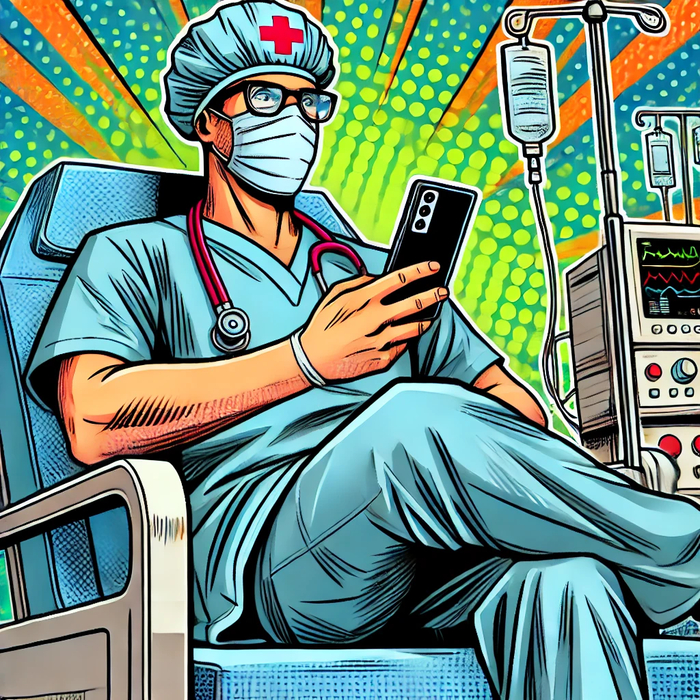 Комикс. О том, что на картинке анестезиолог говорят надетый фонендоскоп и наркозный аппарат