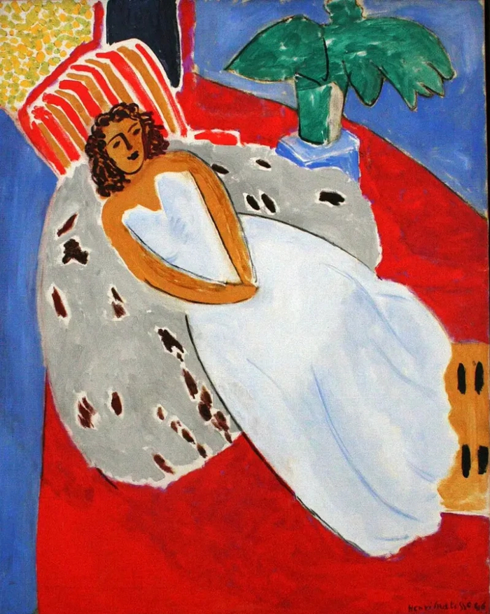 Молодая женщина в белом на красном фоне (1946)