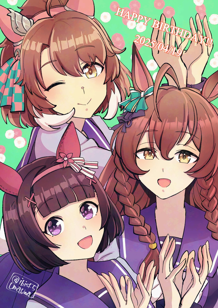 Dantsu Flame, Nishino Flower & Mejiro Bright    19.04 , Anime Art, Uma Musume Pretty Derby, Dantsu Flame, Mejiro Bright, Animal Ears,  
