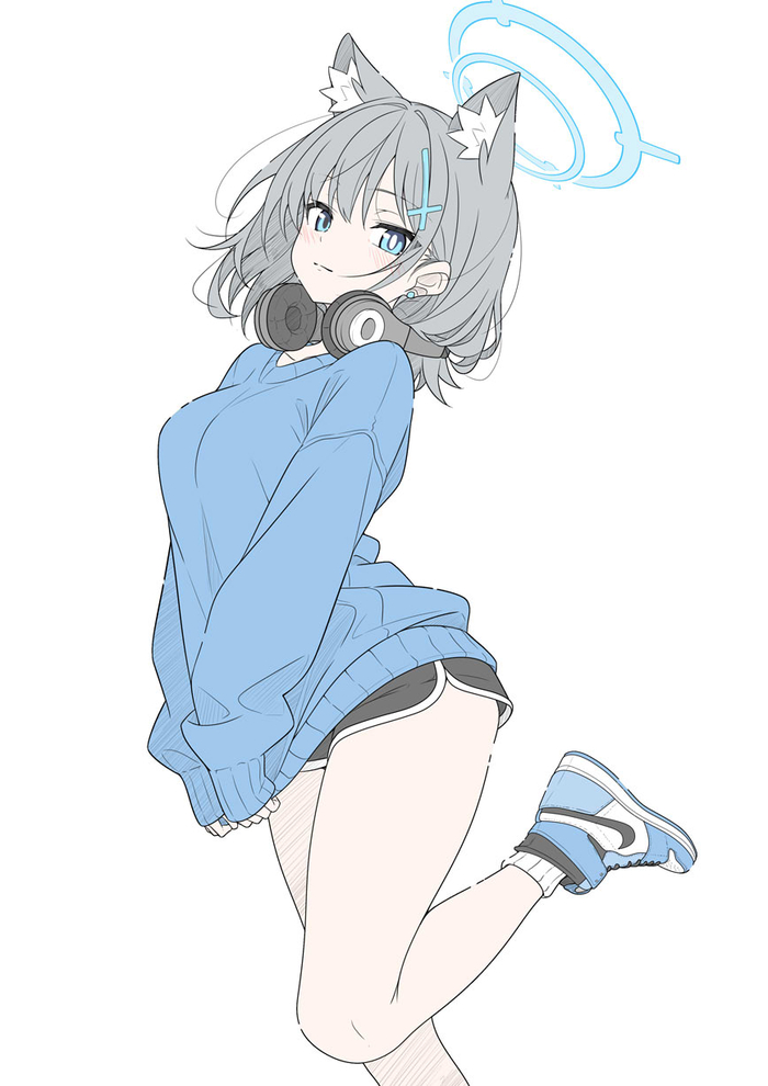  Blue Archive, Sunaookami Shiroko, , , , , Anime Art, T1kosewad, Animal Ears