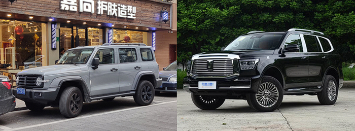 Танк 300 (слева) - это такой аналог Jeep Wrangler, чтобы месить говнище на горных склонах. А Танк 500 (справа) - это для серьёзных дядей с ностальгией по опасным чёрным крузакам.