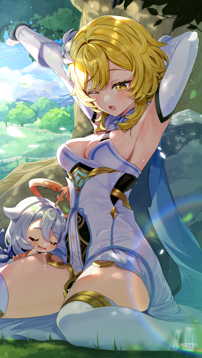     Pixiv, , Anime Art, Genshin Impact, Lumine (Genshin Impact), Paimon (Genshin Impact)