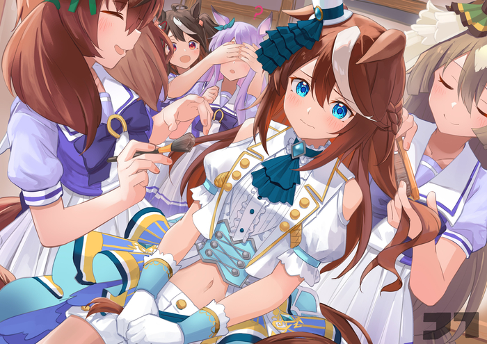   ! , Anime Art, Uma Musume Pretty Derby, Tokai Teio, Mejiro McQueen, Nice Nature, Kitasan Black, Satono Diamond, Animal Ears, 