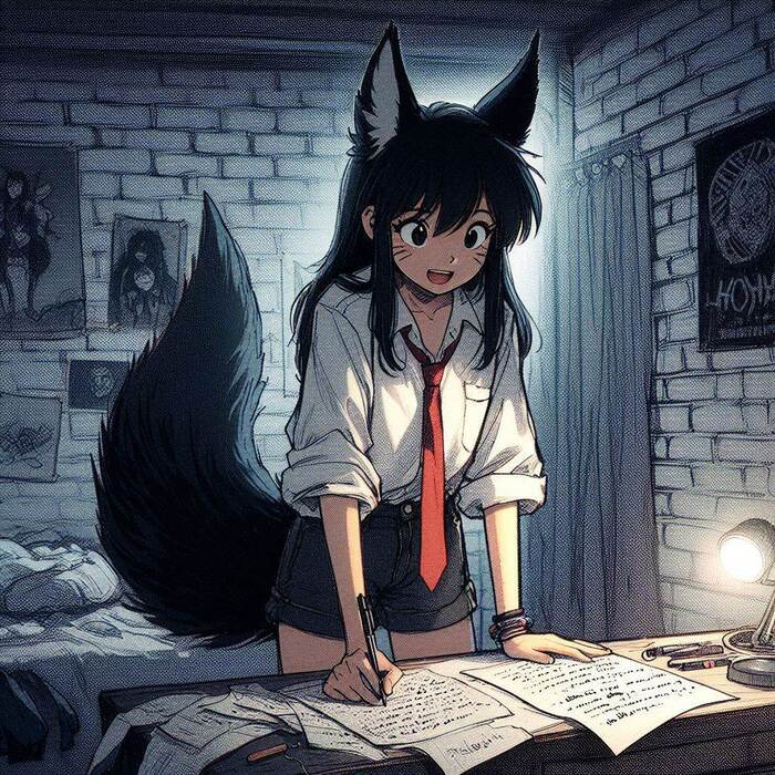 Rox Fox и муки творчества Арты нейросетей, Аниме, Anime Art, Нейронные сети, Арт, Девушки, Кицунэ, Animal Ears, Хвост, Рок, Metal, Гитара, Ginger & White, Длиннопост