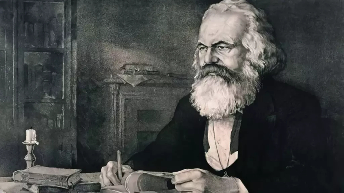 Карл Маркс за работой, рисунок XX века