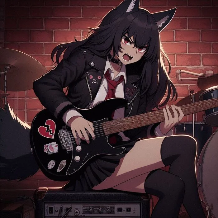 Rox Fox и муки творчества Арты нейросетей, Аниме, Anime Art, Нейронные сети, Арт, Девушки, Кицунэ, Animal Ears, Хвост, Рок, Metal, Гитара, Ginger & White, Длиннопост