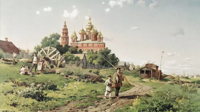 Вид церкви Иоанна Предтечи. Акварель М. Виллие, 1870-е годы