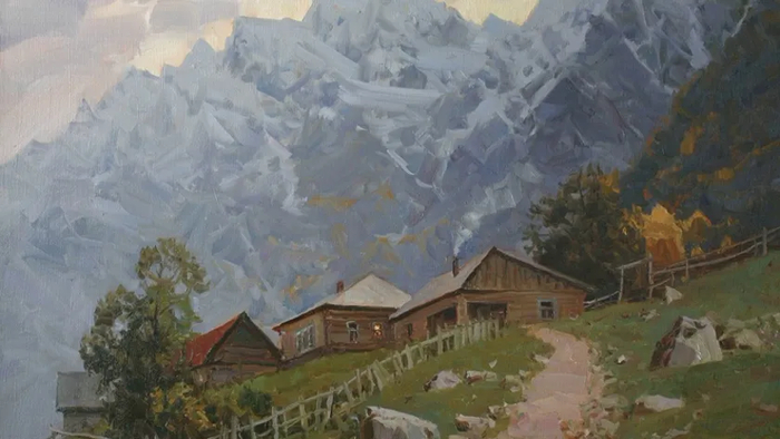 Горный аул. Художник А. Бабич, 2018 год