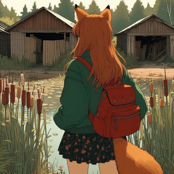 Бочка Арты нейросетей, Аниме, Anime Art, Арт, Нейронные сети, Девушки, Кицунэ, Animal Ears, Хвост, Рыжие, Веснушки, Велосипед, Велопрогулка, Весна, Природа, Заброшенное, Ginger & White, Длиннопост