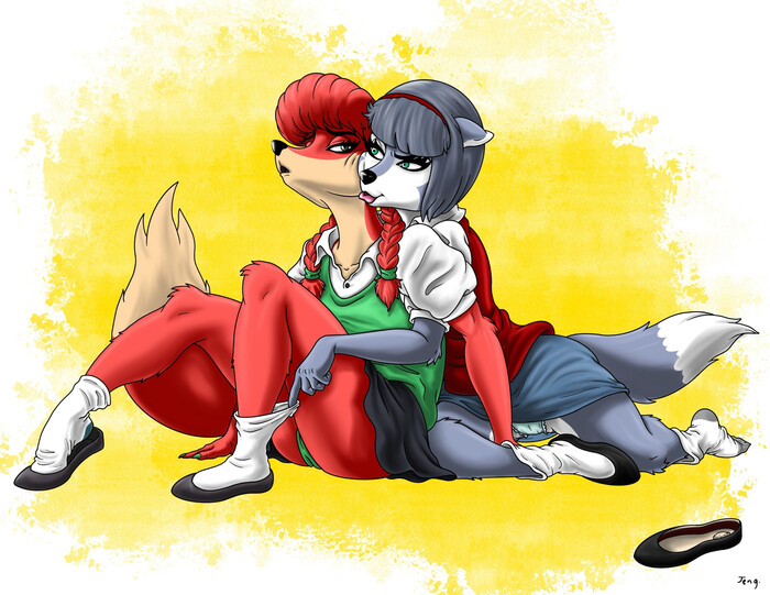 Fox & Wolf (Old AT with @jennwolfgal.bsky.social) , , Fox-pop, Furry Fox, Furry wolf