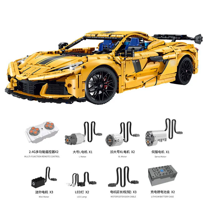 В пакет моторизации входит : 1 L - для изменения клиренса, 2XL - на движение, серва на рулевое, 3 мини мотора для функций дверей и спойлера. + 2 светодиода и удлинители. ну и классический блок с пультом.