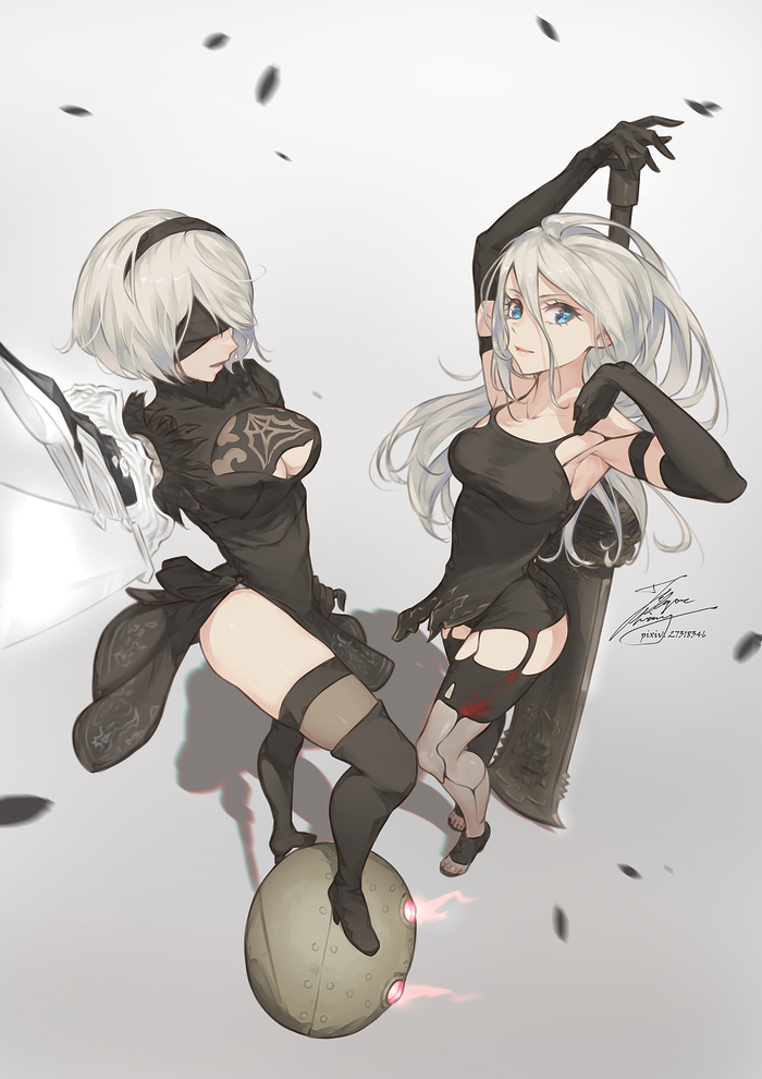 A2B Anime Art, , Nier Automata, Yorha unit no 2 type B, Yorha unit no 2 type A, Pixiv, 