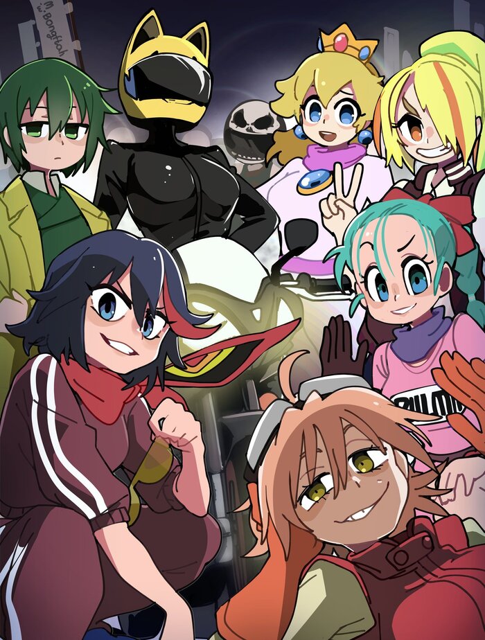  , , Anime Art, Bongf, , Zombieland saga, Haruko Haruhara, Matoi Ryuuko, Princess Peach, Bulma, Celty Sturluson, Dragon Ball, Kino no Tabi, Durarara!!, Kill la Kill, , Flcl