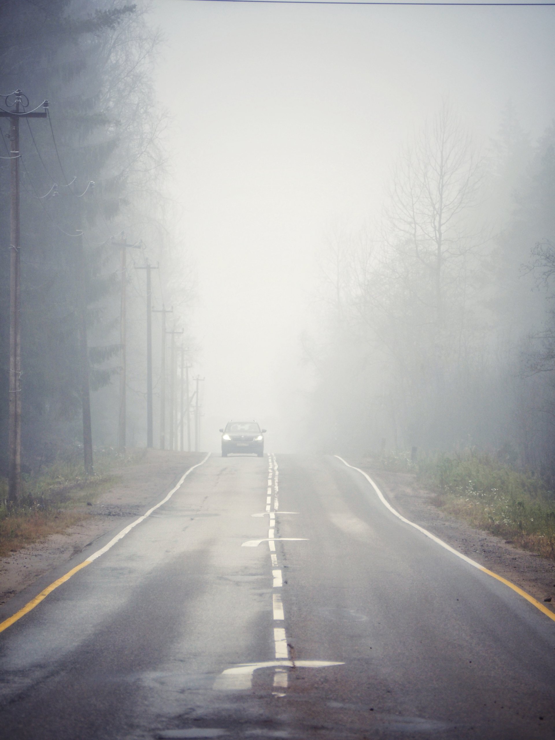 Driving in the fog - Series Fog, My, The photo, Leningrad region, Fog, Road, Auto, Landscape, Morning, Asphalt