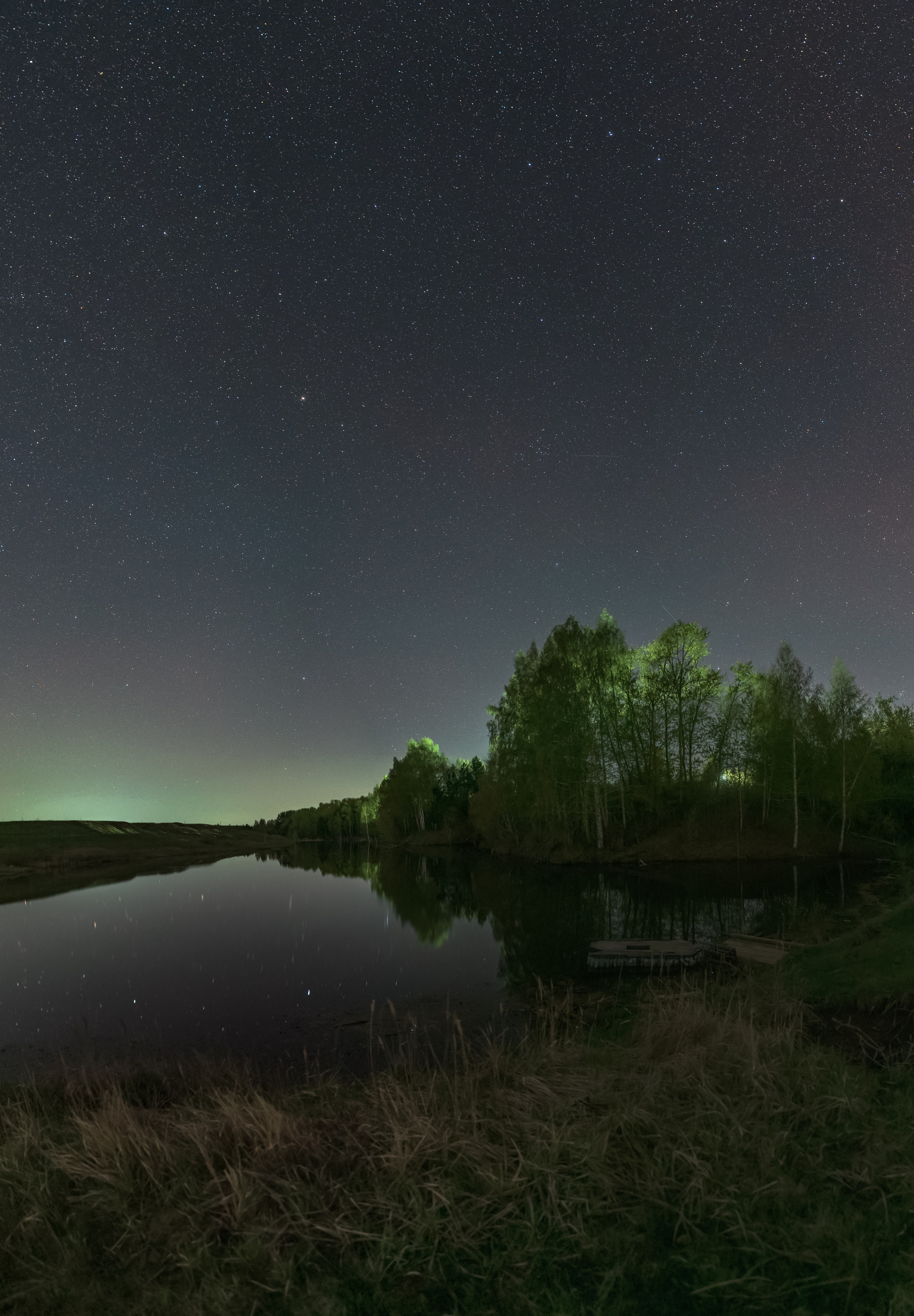 Starry night on the lake shore - My, Starry sky, Astrophoto, Landscape, Shore, Lake, Night, Chuvashia