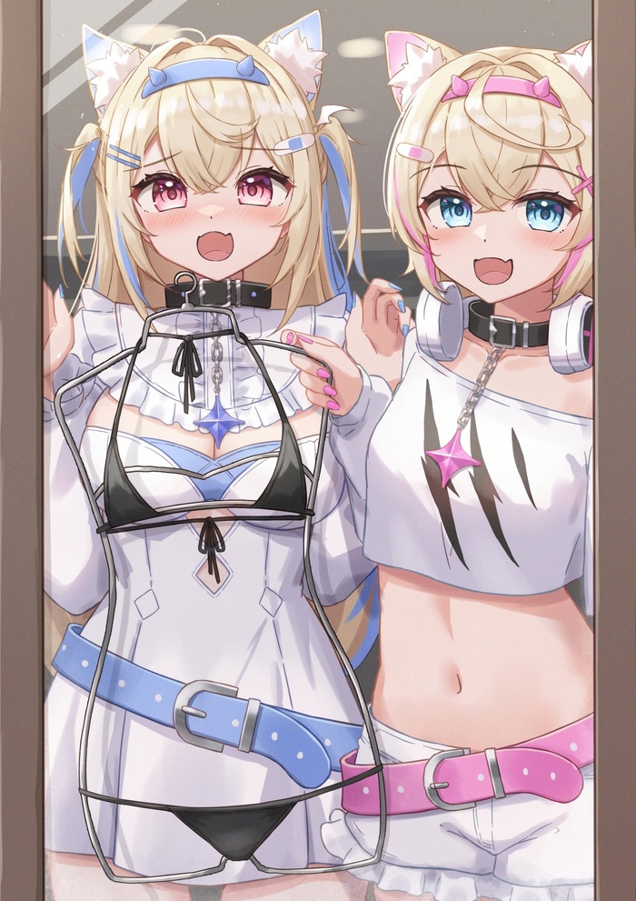  , Anime Art, Animal Ears, Hololive, Fuwawa Abyssgard, Mococo Abyssgard