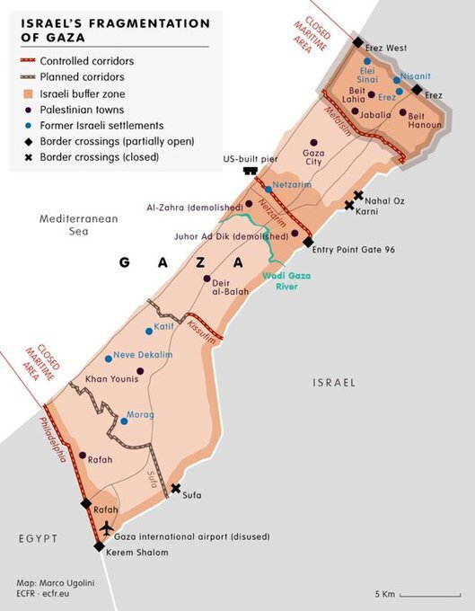 Темный цвет - зоны, контролируемые Израилем.