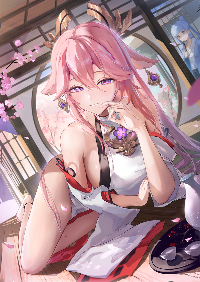    Kamisato Ayaka (Genshin Impact), Yae Miko (Genshin Impact), Pixiv, Anime Art, , Genshin Impact
