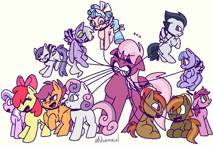    My Little Pony, Sweetie Belle, Scootaloo, Applebloom, Cozy Glow, Button Mash, Cherry Blossom, Diamond Tiara, Rumble, Wind Sprint