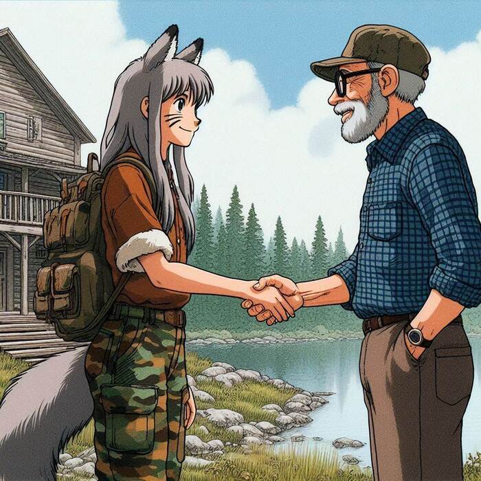 Хельга и искусство тишины Арты нейросетей, Аниме, Anime Art, Арт, Нейронные сети, Девушки, Кицунэ, Animal Ears, Хвост, Original Character, Река, Тайга, Ginger & White, Длиннопост