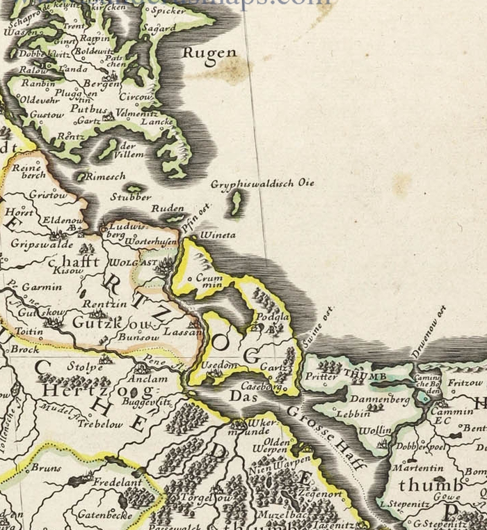 ������ (Wineta) �� ����� Herzogthumb Pommern. - Duché de Pomeranie. 1654 �., Nicolas Sanson