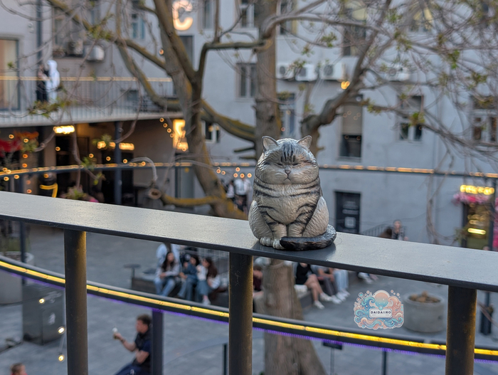 Смотрит на людей, как будто сам построил этот город и теперь сожалеет.