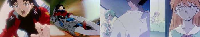 Мисато плачет. Обнимает Синдзи. Рей дежурит у кровати. Аска смущенно прячется за дверью, чем смешит Синдзи.