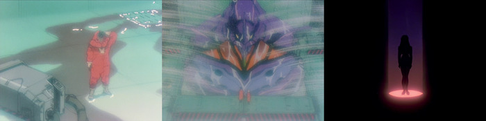 С Евы-01 смывают кровь Лелиила. Мисато на допросе SEELE.