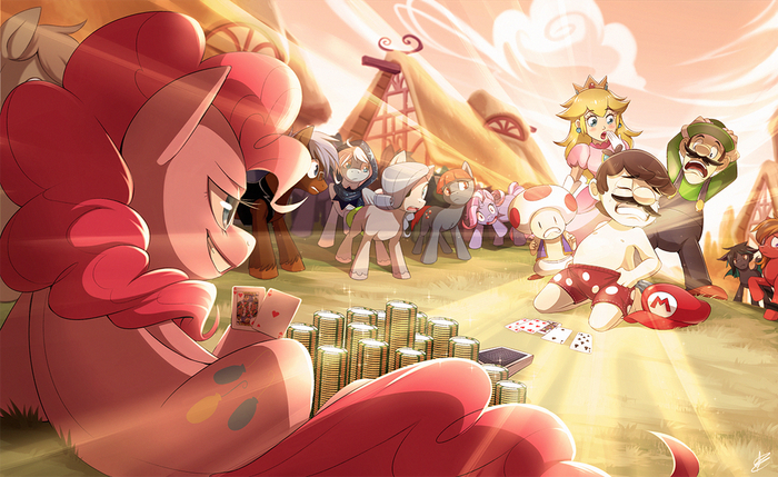   My Little Pony,  , Applejack, Pinkie Pie, Super Mario, Luigi, Princess Peach