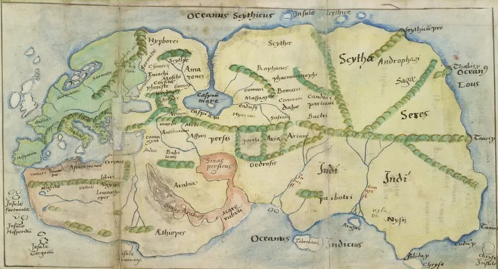 Карта Помпония Мелы 1540 г. из "Хорография", Помпоний Мела, Британская библиотека