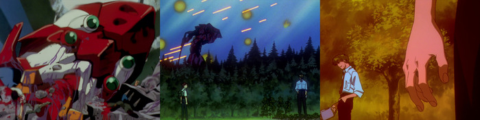 Голова Евы-02 падает в убежище Синдзи. Диалог Кадзи и Синдзи на фоне боя. Кадзи спокойно поливает арбузы.