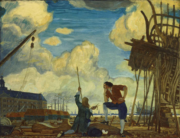 Петр Великий в Голландии. Амстердам. Верфь Ост-Индской компании. Эскиз (1910)