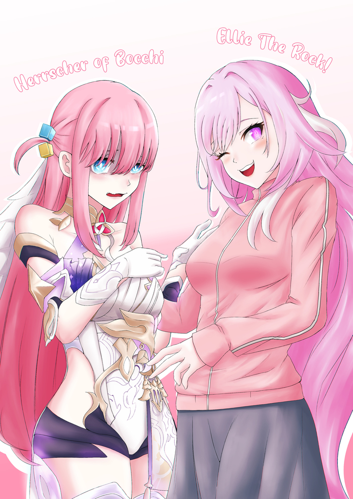 Bocchi & Ellie , Anime Art, Bocchi the Rock!, Gotou Hitori, Honkai Impact, Elysia,  , Pixiv